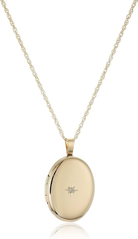 Amazon Essentials 14k Yellow Gold-Filled Oval Locket with Diamond-Accent 20