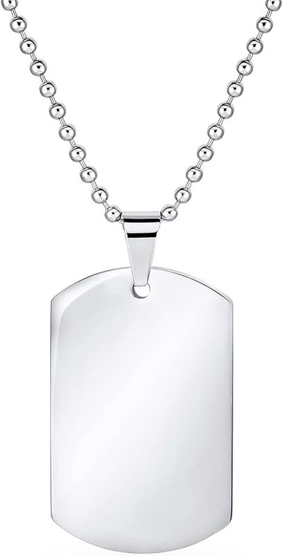 Bling Jewelry Personalized X-Large Plain Simple Basic Cool Men's Identification Military Army Dog Tag Pendant Necklace For Men Teens Polished Black Gold Silver Tone Stainless Steel 24 Inch Ball Chain Customizable