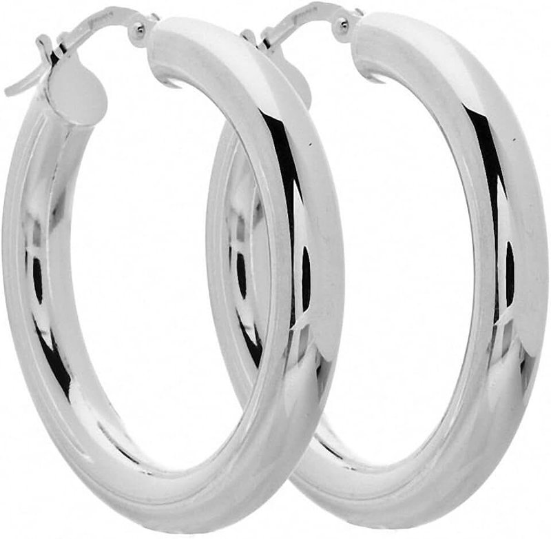 Amoro Italian Sterling Silver Medium Hoop Earrings 25mm x 25mm
