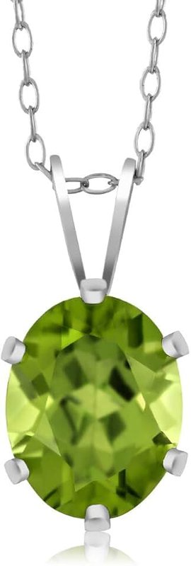 Gem Stone King 925 Sterling Silver Green Peridot Pendant Necklace (2.00 Cttw, Oval 9X7MM, With 18 Inch Silver Chain)