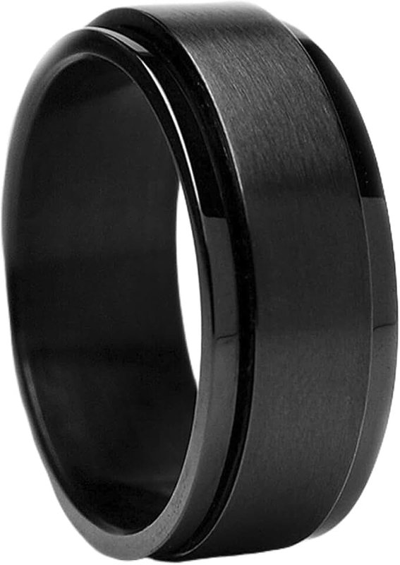 Metal Masters Co. Men's 8MM Black Stainless Steel Spinner Ring Band Anxiety