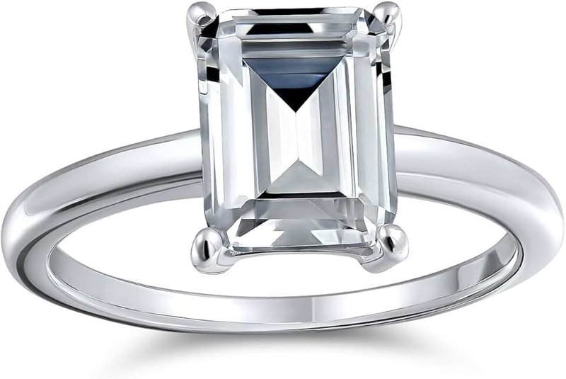 Bling Jewelry Personalize Traditional Art Deco Modern Style 2-3 CT Rectangle Baguette Wedding Band AAA CZ Anniversary or Emerald Cut Engagement Ring Set For Women .925 Sterling Silver Customizable