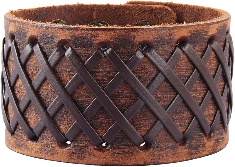 MULBA Jirong Antique Men's Brown Leather Cuff Bracelet, Leather Wrist Band Wristband Handcrafted Jewellery SL2259
