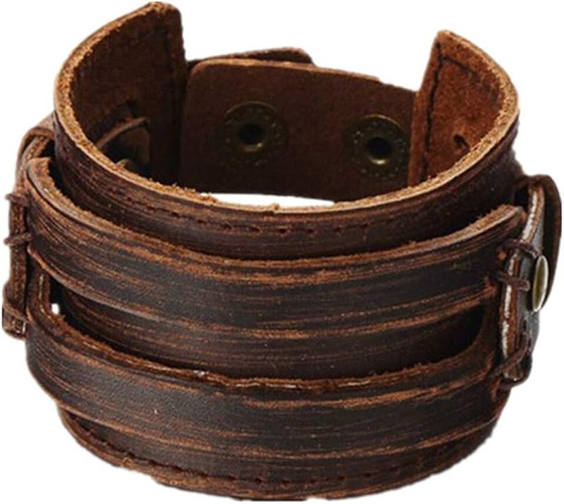 COOLLA Wide Braided Genuine Leather Mens Bracelet Bangle Cuff