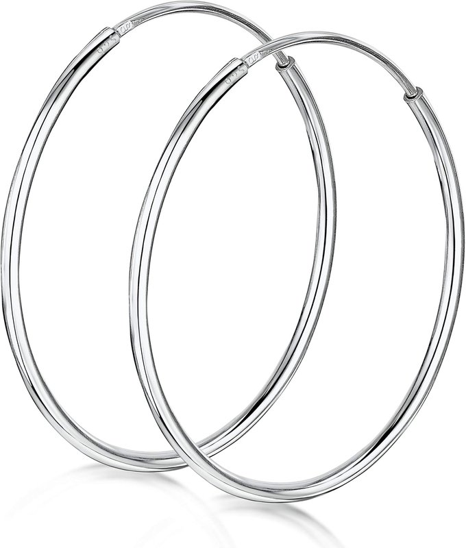 Amberta 925 Sterling Silver Fine Circle Endless Hoops - Polished Round Sleeper Earrings