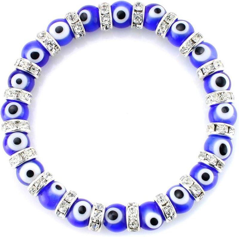 JewelrieShop JewelrieShop Turkish Evil Eye Murano Glass Beads Beaded Bracelet with Rondelle Spacer (8mm Blue Eye Beads)