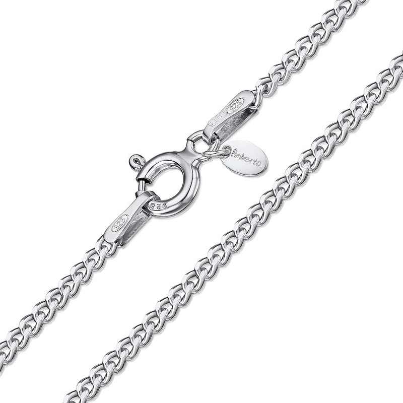Amberta 925 Sterling Silver 1.5 mm Curb Chain Necklace