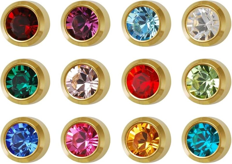 STUDEX 12 Pairs Birthstones Large 5mm Gold Plated Bezel Setting Ear Piercing Stud Earrings
