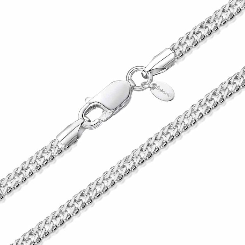 Amberta 925 Sterling Silver 2 mm Rhombus Curb Chain Necklace