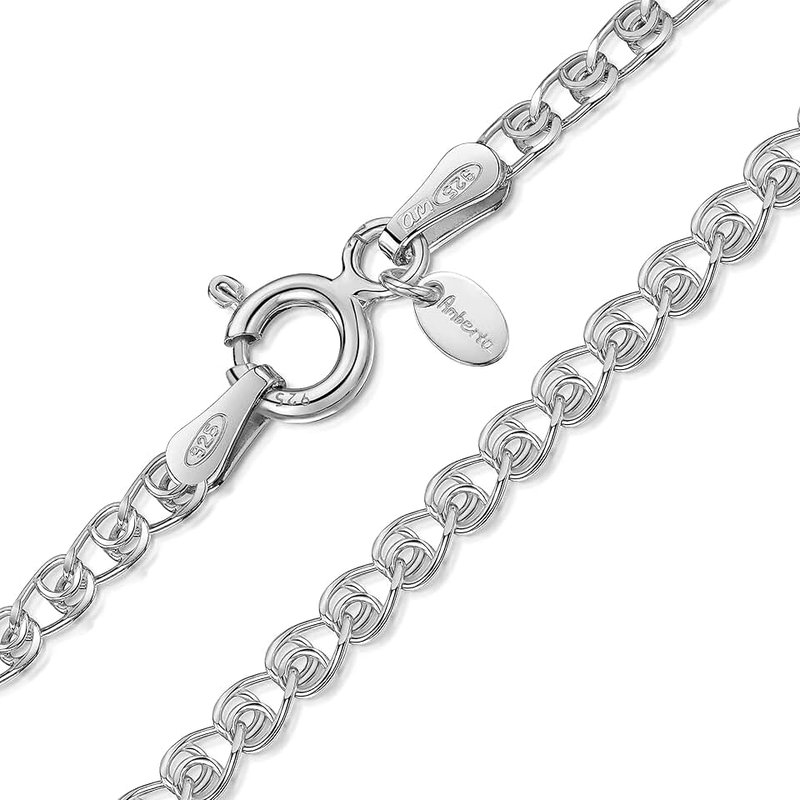 Amberta 925 Sterling Silver 2.3 mm Heart Chain Necklace