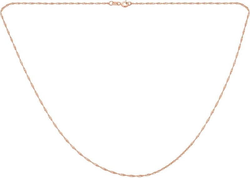 Bling Jewelry Thin 1.5MM Singapore Twist Rope Chain Necklace For Women Rose Gold Plated .925 Sterling Silver Made Italy 14 16 18 20 24 Inch
