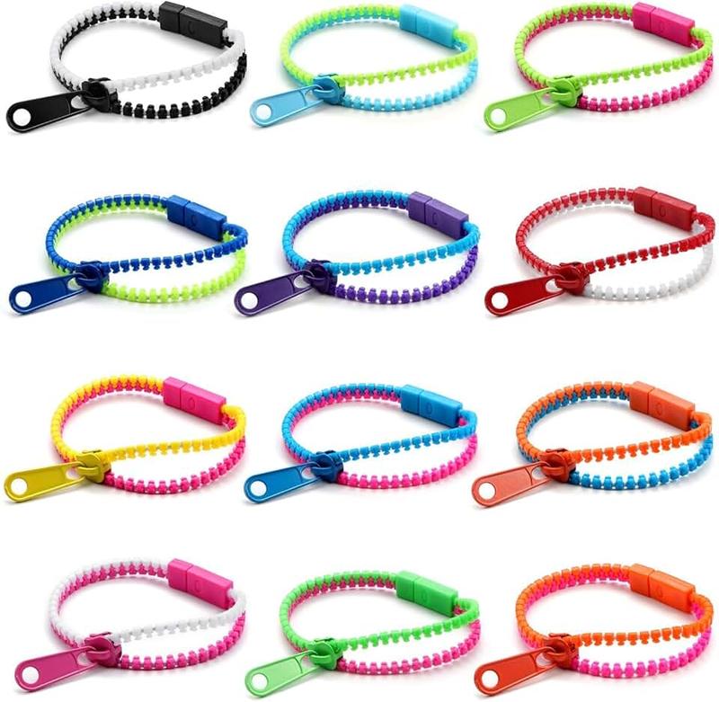 JEWELRIESHOP 12 Pcs Friendship Bracelets Zipper Bracelets Assorted Mixed Color Wholesale Lot