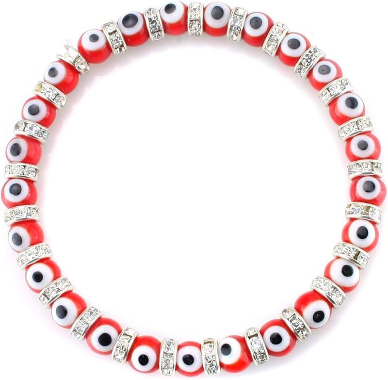 JewelrieShop JewelrieShop Turkish Evil Eye Murano Glass Beads Beaded Bracelet with Rondelle Spacer (6mm Red Eye Beads)
