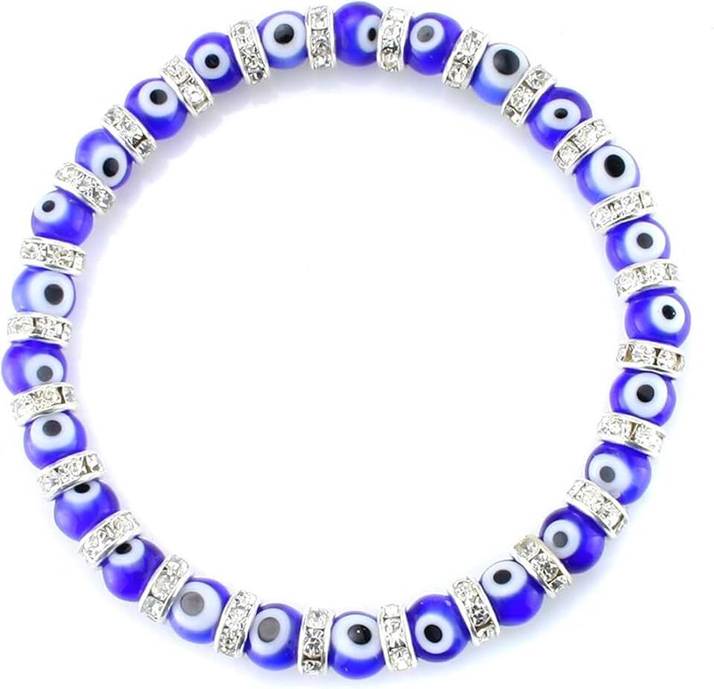 JewelrieShop JewelrieShop Turkish Evil Eye Murano Glass Beads Beaded Bracelet with Rondelle Spacer (6mm Blue Eye Beads)