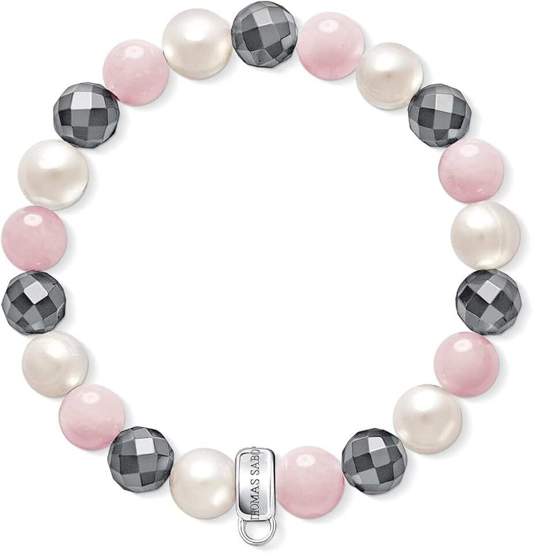 Thomas Sabo Women Charm Bracelet Haematite Rose Quartz Freshwater Pearl Charm Club 925 Sterling Silver X0188-581-7
