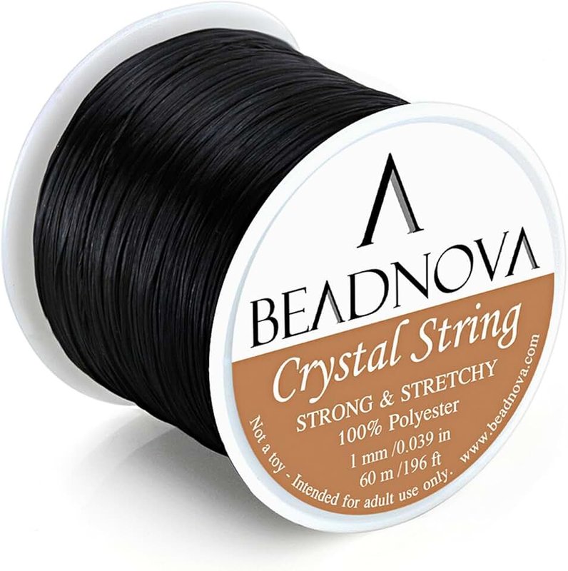 BEADNOVA BEADNOVA 1mm Elastic Stretch Crystal String Cord for Jewelry Making Bracelet Beading Thread 60m/roll (Black)