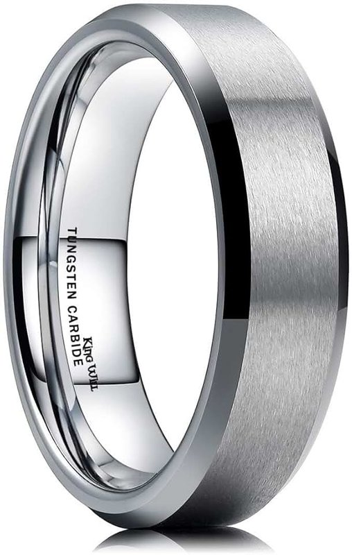 King Will Basic 6mm 7mm 8mm 9mm 10mm Men Wedding Black Tungsten Ring Matte Finish Beveled Polished Edge Comfort Fit ClimatePartner certified