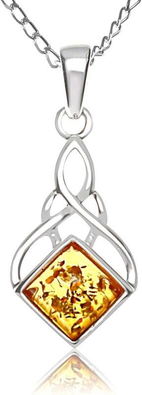 Alexander Castle Sterling Silver and Amber Celtic Pendant Necklace with 18" Chain