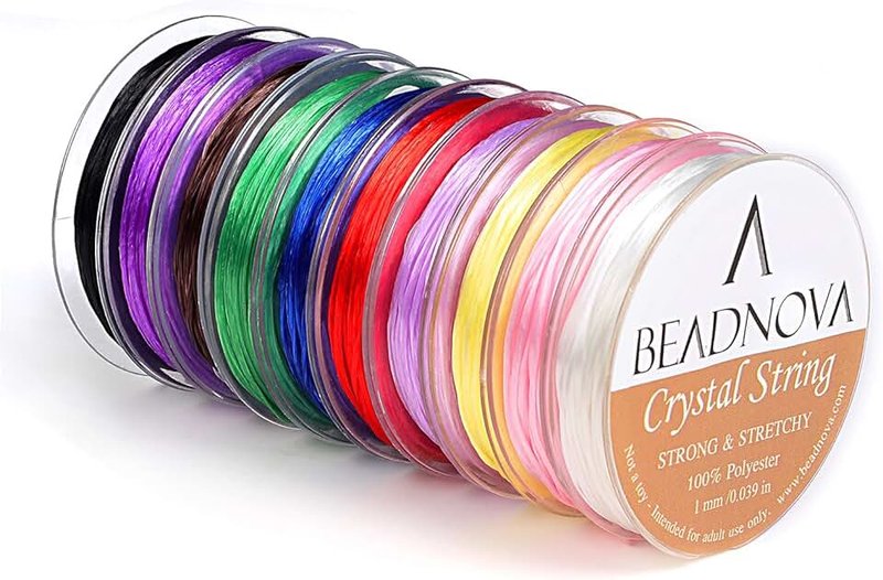BEADNOVA BEADNOVA 1mm Elastic Stretch Crystal String Cord for Jewelry Making Bracelet Beading Thread (12m/ Roll, Total 10 Rolls Mixed Color)