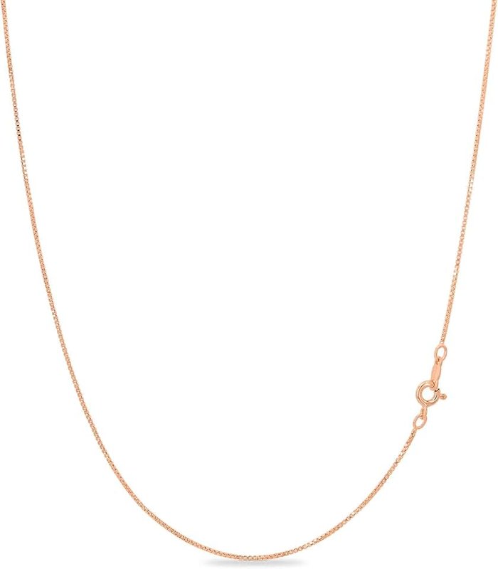 KEZEF Sterling Silver Box Chain Necklace for Men & Women, Silver, 18k Gold Plate & Rose Gold Plate 1mm Venetian Chain, Made in Italy, Hypoallergenic, Tarnish Resistant