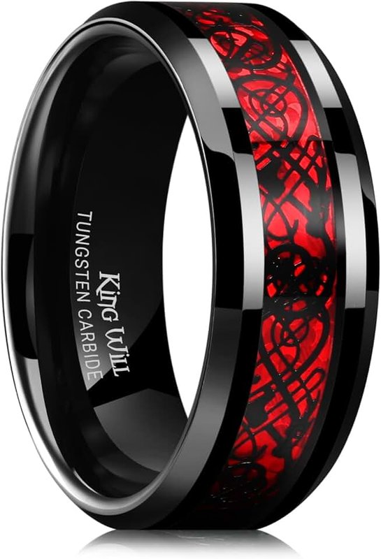 King Will Dragon 8mm Mens Celtic Dragon Tungsten Carbide Wedding Band Ring Black/Gold/Rose Gold/Blue/Opal/Green ClimatePartner certified