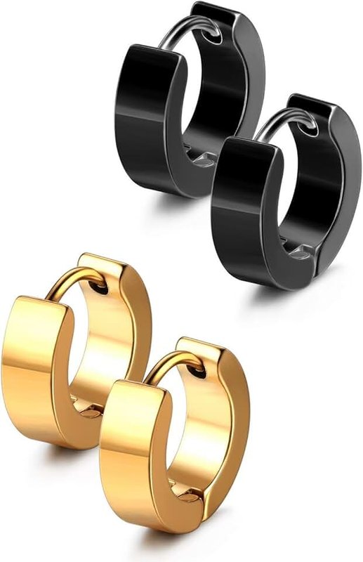 JewelrieShop Men Jewelry Set Huggie Earrings Hinged Hoop Dangle Earrings, Stainless Steel, Hypoallergenic, Urban Hoop Earrings