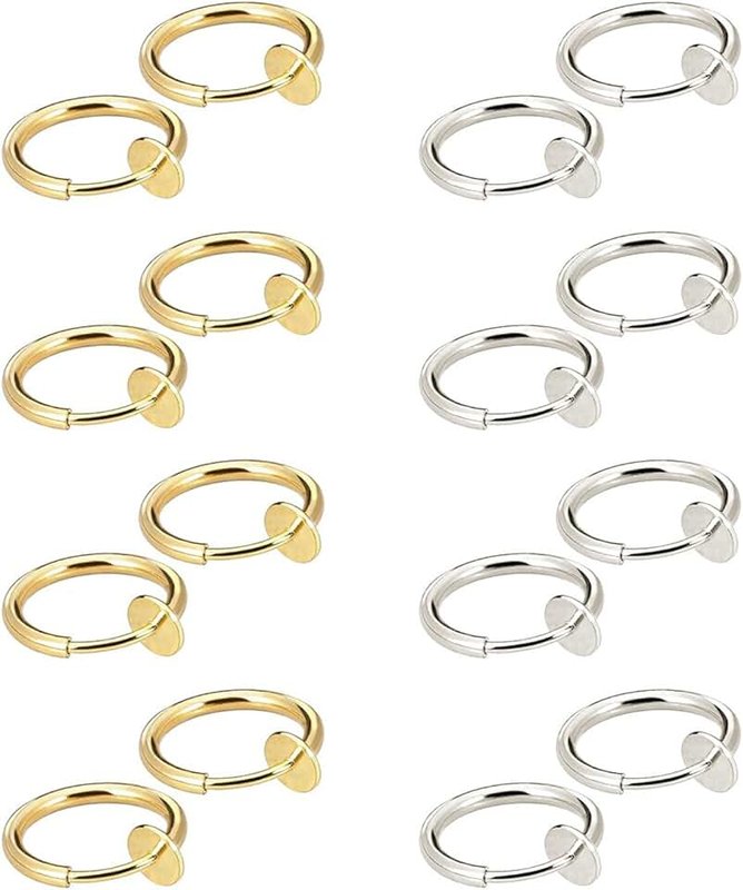 JewelrieShop Fake Nose Ring Hoop Clip on Earrings Fake Septum Non Piercing Spring Hoop Earrings Lip Ring Fake Cartilage Earrings for Women (16 pcs)