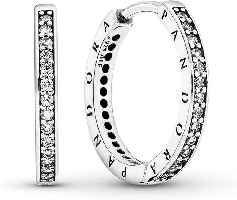 PANDORA Signature Women's Sterling Silver Cubic Zirconia Hoop Earrings, 2.3mm