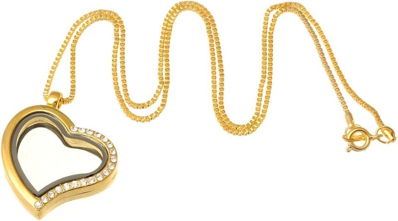 RUBYCA RUBYCA Living Memory Floating Charm Heart Glass Locket Pendant Necklace 20 Inches 1pcs Gold Color