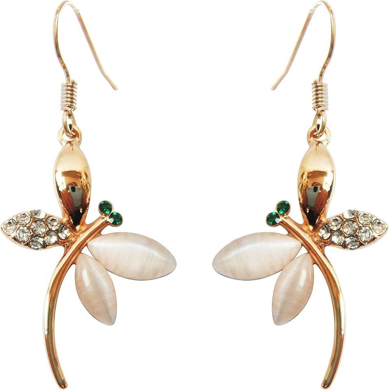 Navachi Navachi 18k Gold Plated Multicolor Crystal Created-Opal Dragonfly Dangle Earrings