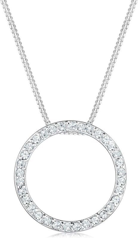 Elli Ladies Circle Pendant Classic with Crystals in 925 Sterling Silver