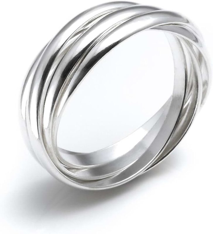 Silverly Russian Style Wedding Rings His and Hers - Interlocking Five Band Ring - Classic Multiband 925 Sterling Silver Rings for Women - Elegand Promise Bands - Gifts for Girlfriend or Boyfriend