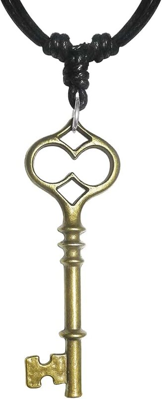 Bijoux De Ja BDJ Antique Bronze Castle Key Charm Pendant Adjustable Cord Necklace, wax cord