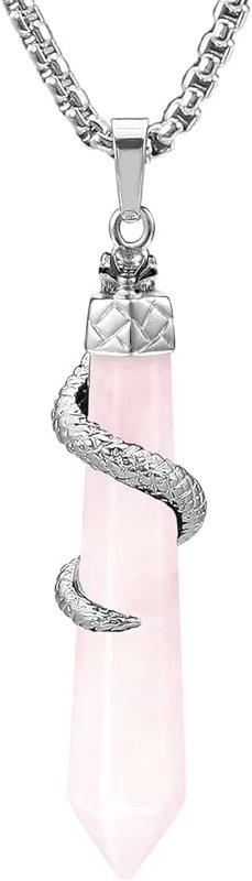 BEADNOVA Gemstone Necklace Hexagonal Pointed Chakra Healing Crystal Quartz Pendant Necklace Stainless Steel Chain 18" Gift Box Packing