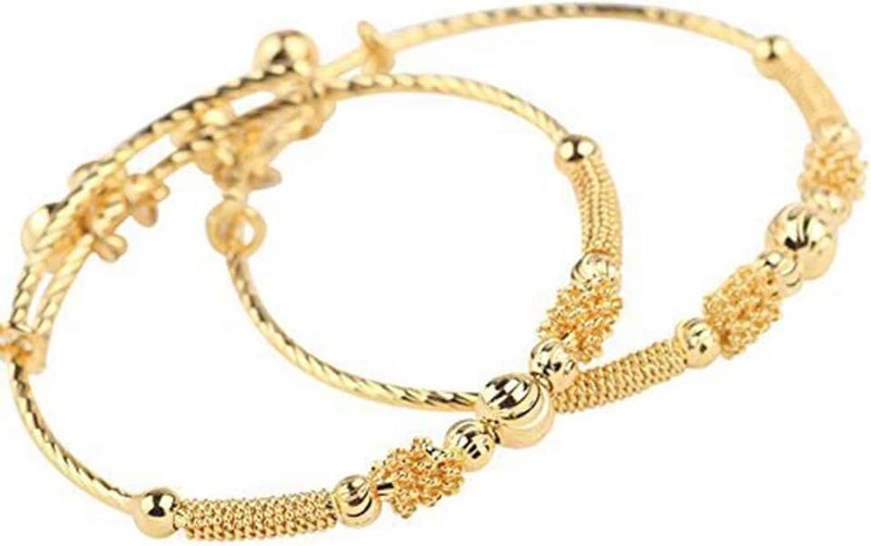 Kugoa loyoe jewelry 24k Yellow Gold Plated Baby's Bracelet Adjustable Children's Bangle(2pcs/lot)