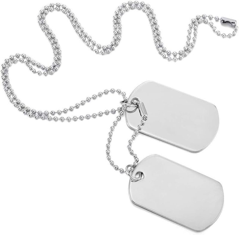 MOWOM White Black Silver Tone 2PCS Alloy Enamel Pendant Necklace Army Name Double Dog Tag