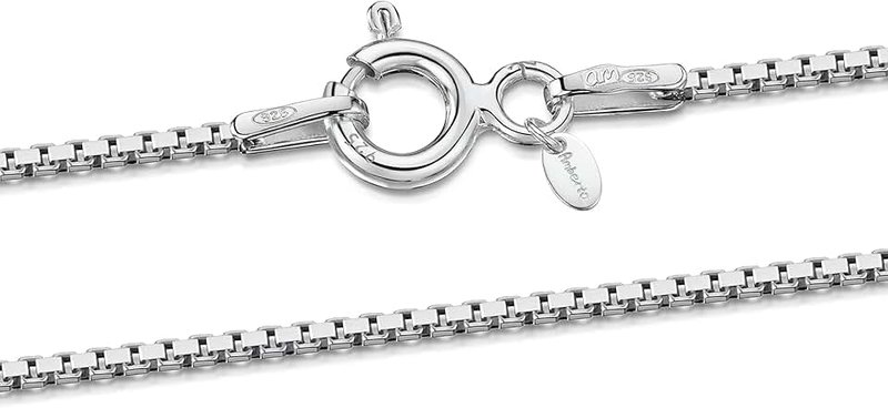 Amberta Women 925 Sterling Silver 1 mm Venice Box Chain Necklace