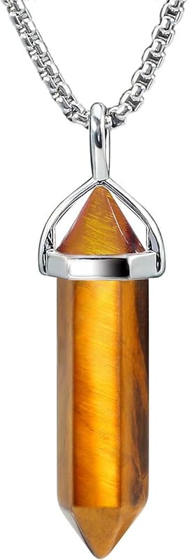 BEADNOVA Crystal Necklaces for Women Crystal Pendant Gemstone Necklace for Spiritual Energy Healing Hexagonal Pendant Divination for Men (18 Inches Stainless Chain)