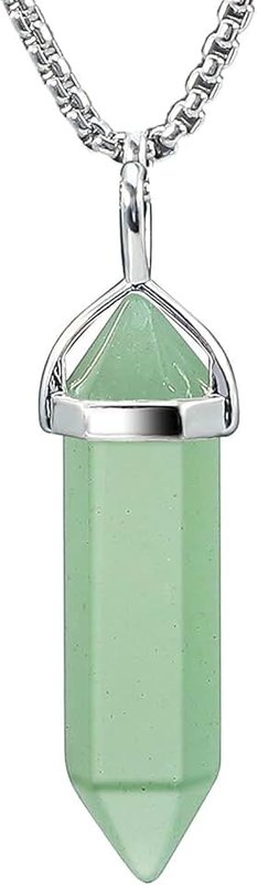 BEADNOVA Crystal Necklaces for Women Crystal Pendant Gemstone Necklace for Spiritual Energy Healing Hexagonal Pendant Divination for Men (18 Inches Stainless Chain)
