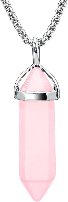 BEADNOVA Crystal Necklaces for Women Crystal Pendant Gemstone Necklace for Spiritual Energy Healing Hexagonal Pendant Divination for Men (18 Inches Stainless Chain)