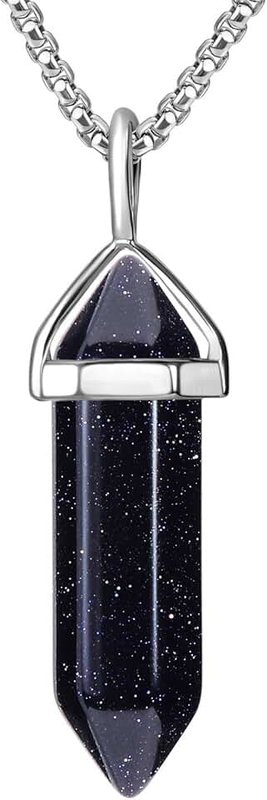 BEADNOVA Crystal Necklaces for Women Crystal Pendant Gemstone Necklace for Spiritual Energy Healing Hexagonal Pendant Divination for Men (18 Inches Stainless Chain)