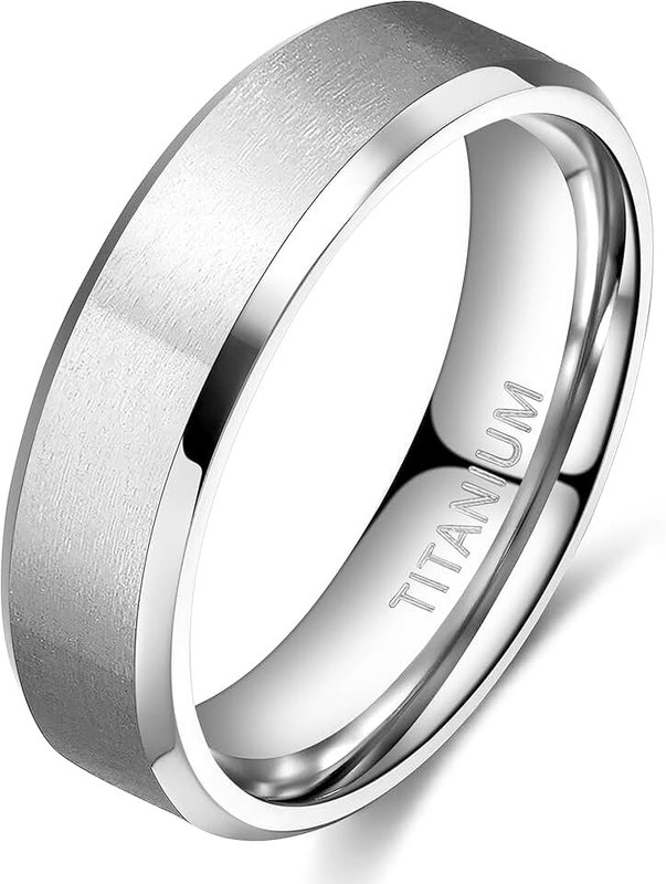 TIGRADE 6mm Unisex Titanium Ring Flat Matte Brushed Beveled Edge Wedding Band Comfort Fit Size 4-13 (Titanium, 11)