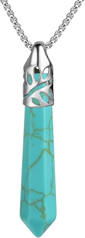 BEADNOVA Gemstone Necklace Hexagonal Pointed Chakra Healing Crystal Quartz Pendant Necklace Stainless Steel Chain 18" Gift Box Packing