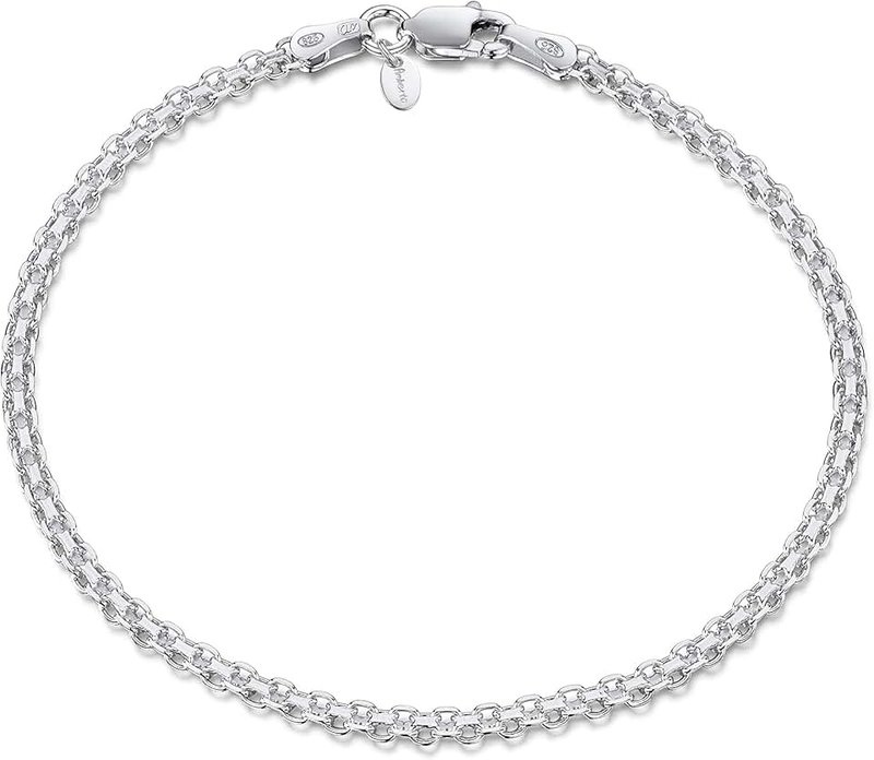 Amberta 925 Sterling Silver 2.2 mm Bismark Chain Bracelet