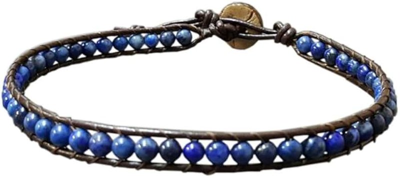 88 INFINITYEE888 Infinityee888 Trendy Anklet Lapis Bead Ankle Bracelet 10 Inches Woven with Leather Cord Beautiful Handmade Hippie Bohemian Style