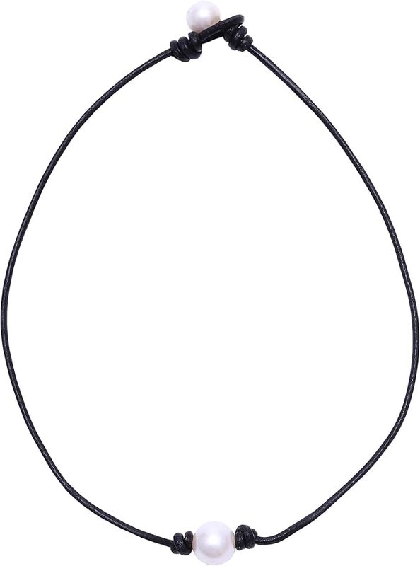 Aobei Pearl Pearl Choker Handmade knotted single white pearl choker necklace with genuine leather cord for girls, we handpick cultured pearls in this one bead choker with good luster, quality, color and cleanliness for this beaded choker necklace. This versatile freshwater pearl necklace is Subtle and Simple, it's perfect for everyday wear or a night out.