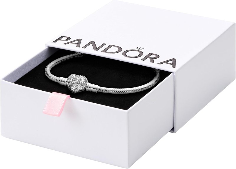 PANDORA Women's Moments Silver Bracelet with Pave Heart Clasp