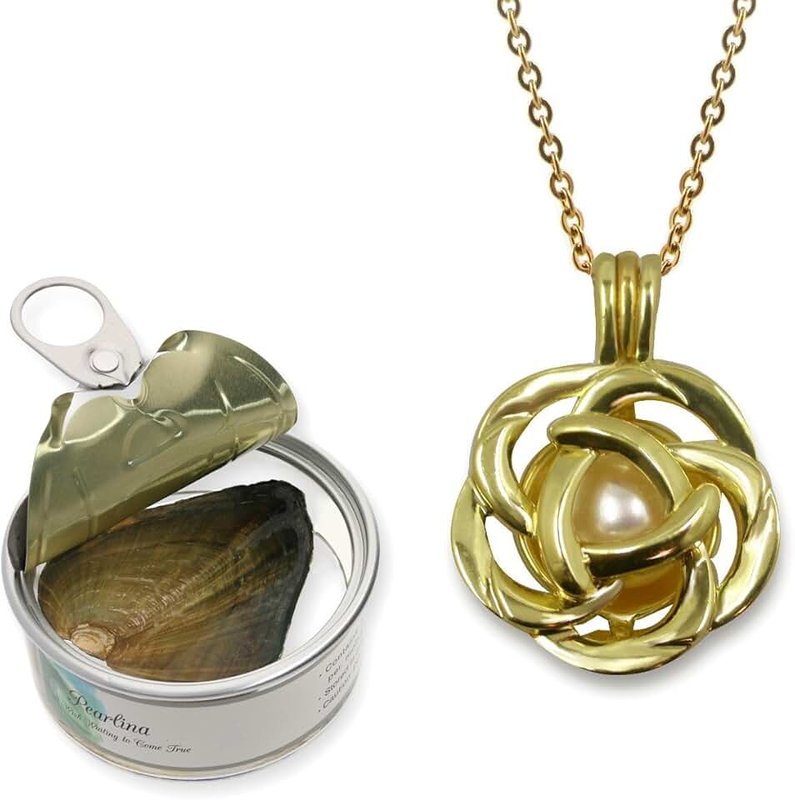 Pearlina Love Cultured Pearl in Oyster Necklace Set Gold Plated Rose Pendant w/ Stainless Steel Chain 18