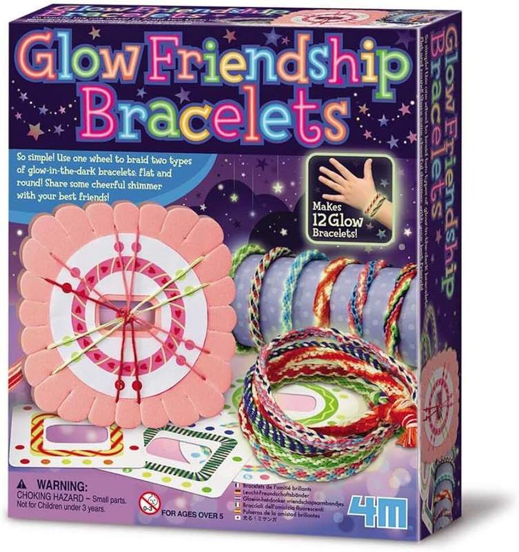 4M 4M Creative Craft Glow Friendship Bracelets Kit, Create 12 Glow in The Dark Bracelets, Braid Flat and Round Types, Encourages Creativity, Arts and Craft Toy