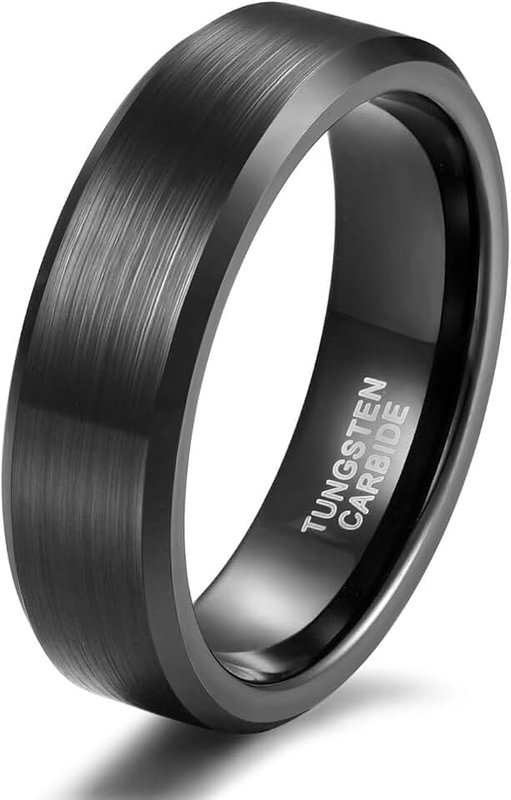 TRUMIUM Shuremaster 4mm 6mm 8mm Tungsten Carbide Wedding Band Men Women Engraved I Love You Couple Ring Black/Silver Beveled Edges Brushed Size 4-15